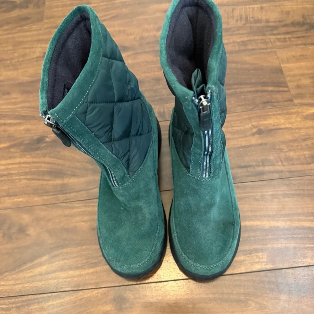 Lands End Green Quilted Suede Winter Snow Boots Womens 6.5B Style 176848